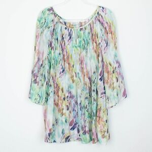 Avenue Womens Abstract Blouse Top Keyhole Neck Size 30/32 Artsy‎ Flowy Fairy